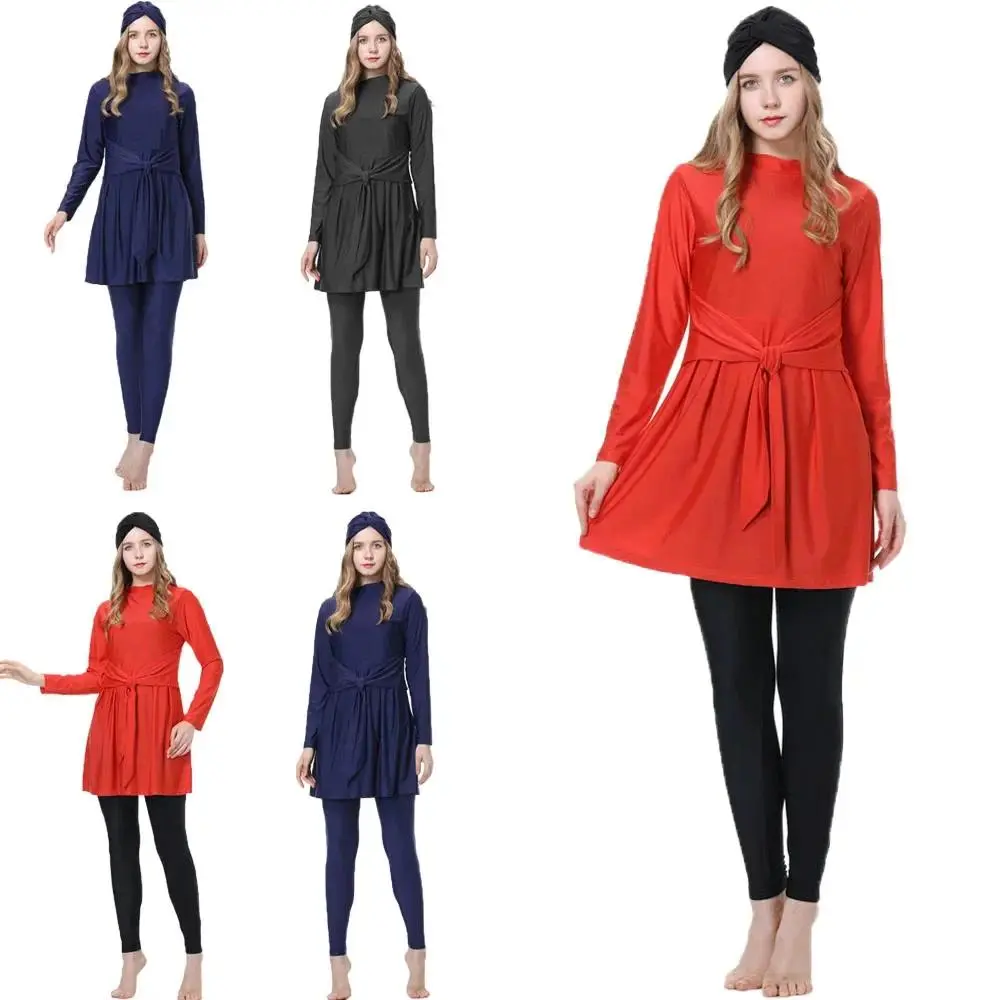 Women's Modest 3-Piece Burkini with Hijab, Long Sleeve Full Coverage Polyester Fabric Swimsuit for Islamic Beachwear, M, 3Xl, 2Xl, 4Xl, Multi-Size, 3Pcs, 100% New And High Quality