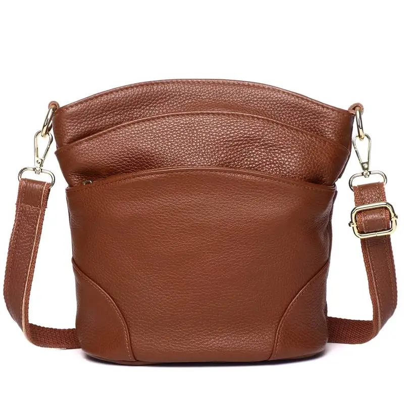 Women's Genuine Leather Crossbody Bag, Multi-Functional Shoulder Satchel Bag with Double Pockets, Detachable Shoulder Strap & Zipper Closure for Daily Work Travel Shopping