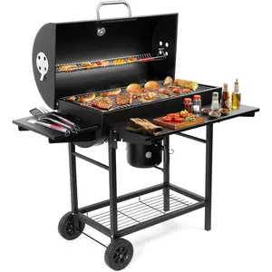 Charcoal BBQ Grills Outdoor: Spacious Barrel Barbecue Grill with Side Front Table - Premium BBQ Smoker Combo for Backyard Cooking Patio Grilling Tailgating Party Camping Picnic
