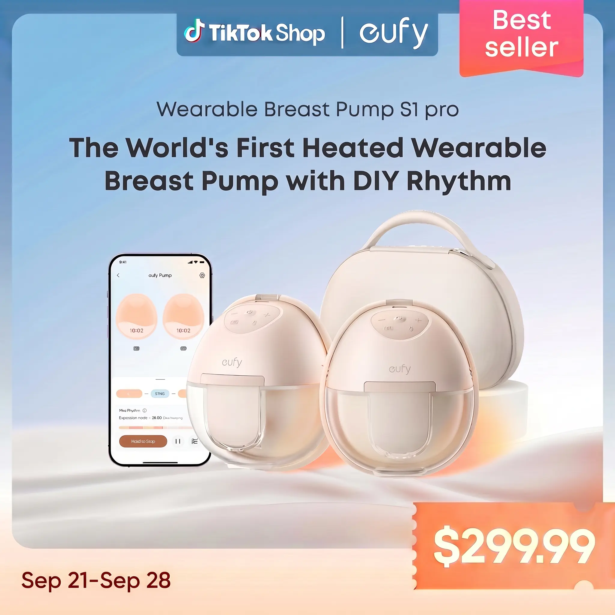【Exclusive Bundle】eufy S1 & S1 Pro Heated Wearable Breast Pump, Hands-Free Breast Pump with Industry-Leading HeatFlow Tech, App-Controlled OptiRhythm, Hospital-Grade Suction, Leakproof, Slim and Ultra-Quiet for in-Bra Use.FSA-HSA eligible.