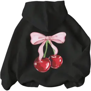 Girl's Cherry Graphic Hoodie Long Sleeve Hooded Sweatshirt Cute Pullovers Tops
