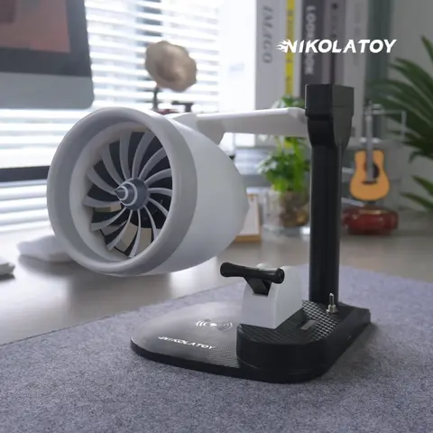 NIKOLATOY Futuristic Design ABS Jet Engine Turbofan Decorative Desktop Model Toy - Wireless Charger, Rotating LED Lights, Aviation Buffs Collectors Office Gift