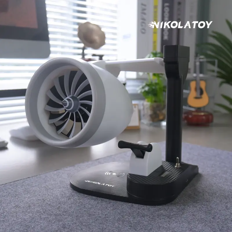 NIKOLATOY Futuristic Design ABS Jet Engine Turbofan Decorative Desktop Model Toy - Wireless Charger, Rotating LED Lights, Aviation Buffs Collectors Office Gift