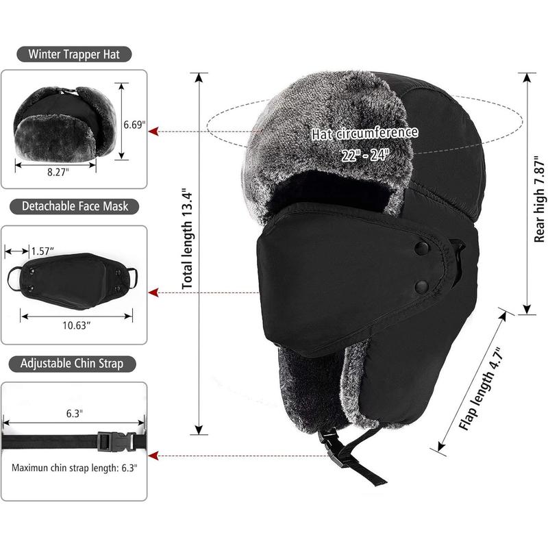Winter Hats for Women Men Trapper Ushanka Hat with Ear Flaps Warm Russian Bomber Hats for Cold Weather