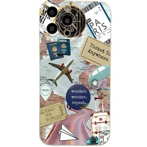Airplane Map Cross-Border Compatible Apple iPhone 17/16/15/14/13/12 Pro Max Case with Travel Theme Design for iPhone 11