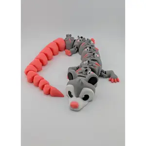 🐀🐉 Huge 18.25" Opossum Mama Flexi! 👶 Articulated Dragon with Baby Riders ✨💗