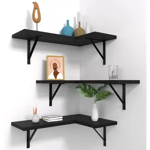 Corner Floating Shelves, Corner Shelf Wall Mounted, Shelves for Room Wall, Home Living Room Bedroom Office- Gothic Style (Black, Set of 3)
