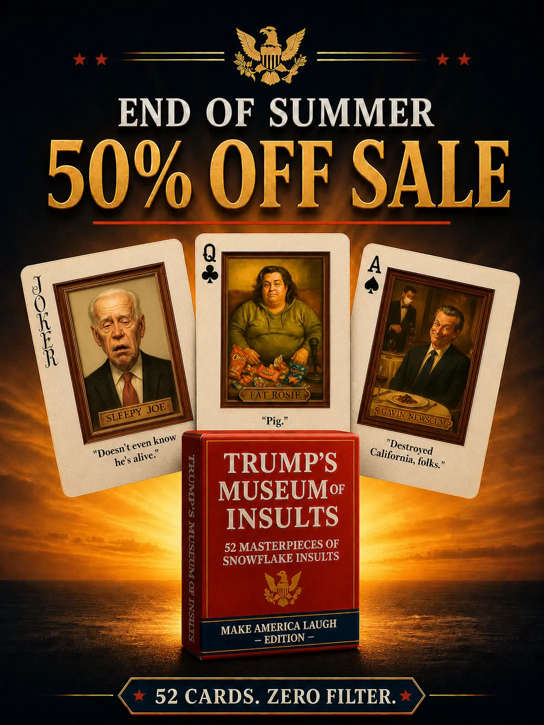 Trump Insults Playing Cards:  The deck has 52 Iconic Insults & Nicknames, Fully Illustrated Poker Size Deck