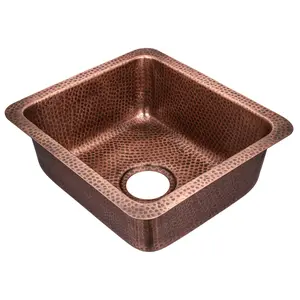 Pure Copper Hand Hammered 17 inch Highball Single Bowl Kitchen Bar Prep Sink