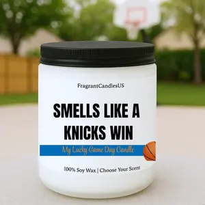 FragrantCandlesUS Knicks Win Smokeless Wick Scented Jar Candle - Honeysuckle Jasmine Aroma, Light, Cozy NYC Vibe, Game Day Essential, Fan Gift for Husband Wife, Home Decor Decoration, Household Supply