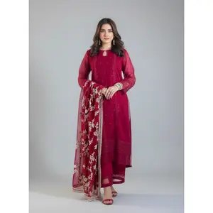 3 pc crinkle chiffon embroidery dress