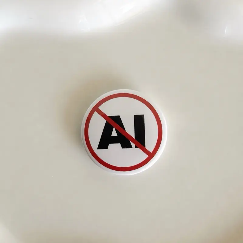“No AI" 1.25 inch Pin Button Badge -  buttons pins - pinback accesories
