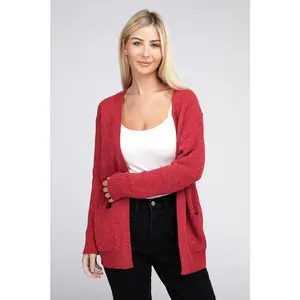 ZENANA Melange Open Front Sweater Cardigan
