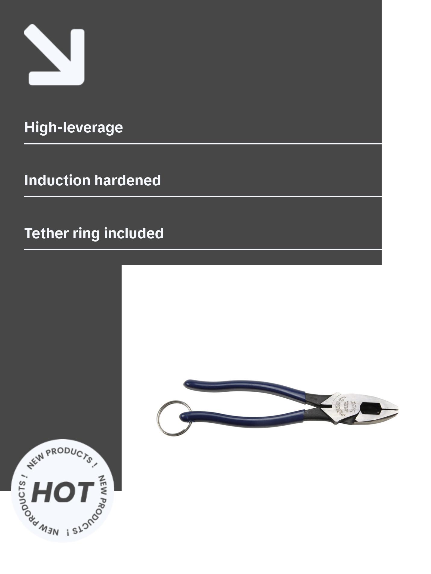 Klein Tools D213-9NETT Pliers, High Leverage Side Cutters, Tether Ring