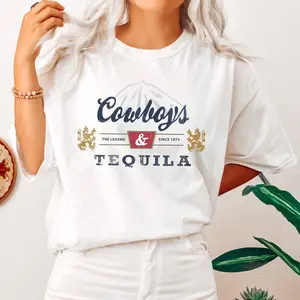 Cowboys and Tequila, Retro, Beer, Vintage, Cowboy, Tshirt, Women's Crew Neck, Crewneck