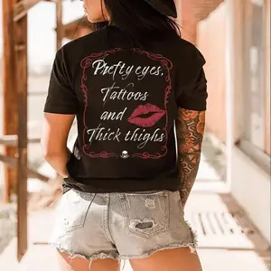 Stylish Women s TShirts Hoodies Sweatshirts Featuring Pretty Eyes Tattoos and Thick Thighs Print Summer Streetwear Vintage Y2K Graphic Tees and Nun Top Design