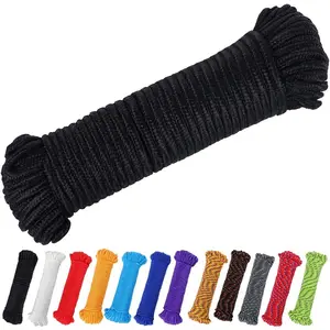 90 ft 1/4 inch (7mm) Polyester Rope (Nylon - Like Durability) Poly Flag Pole Clothes Line Camping Utility Good for Tie Pull Swing Climb Knot (Black)