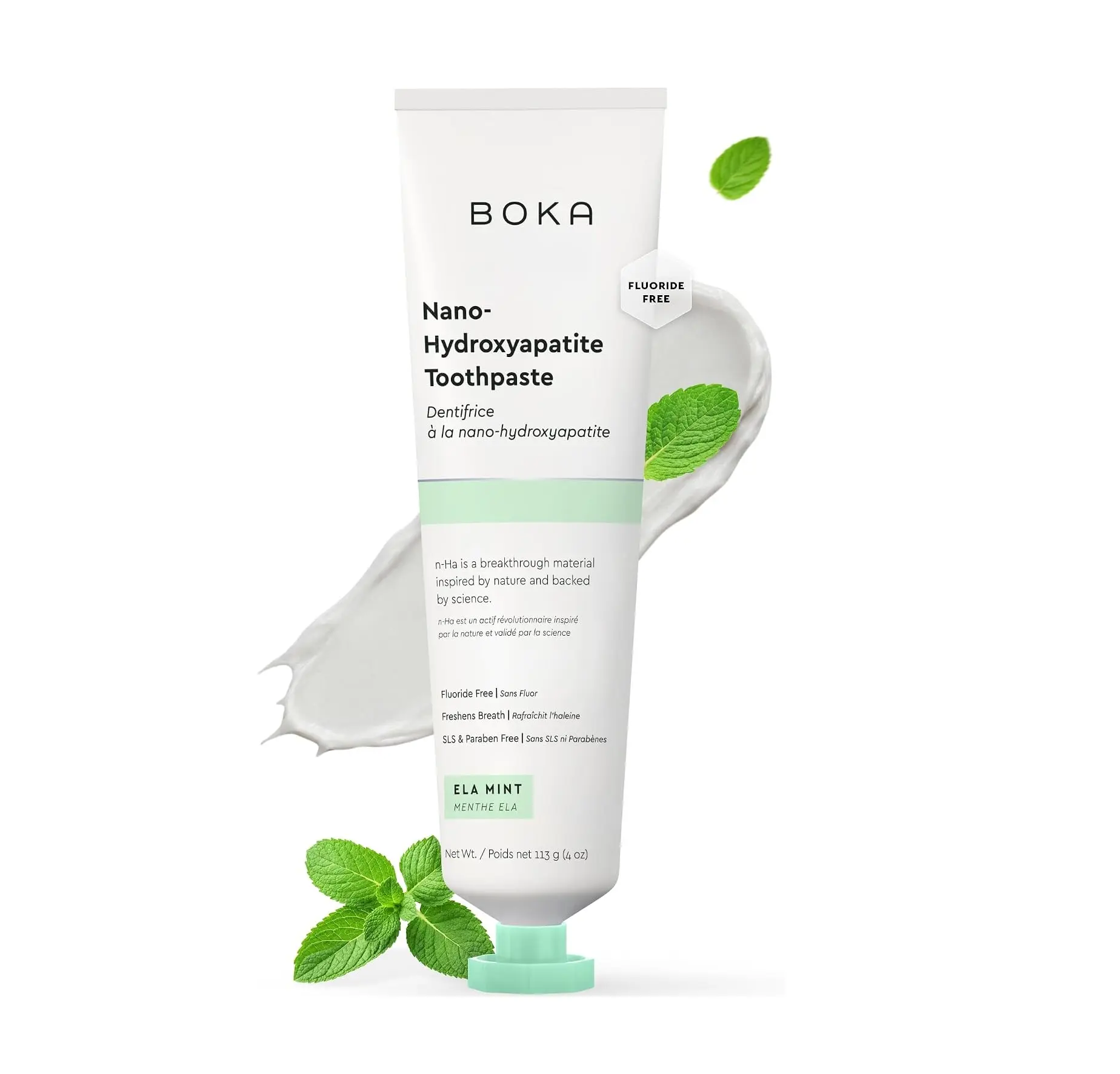 Boka Toothpaste - Fluoride Free Toothpaste, Nano Hydroxyapatite Toothpaste | Appropriate for Sensitive Teeth - Adult Oral Care - Ela Mint - 4 Oz, 1PK
