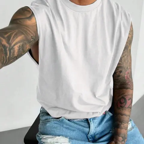 【TDOTW】Men's Basic Casual Solid Color Racer Back Tank Top, Regular Fit Casual Streetwear Comfy Sleeveless Casual Style Breathable Summer Top for Summer, Men's Clothes for Daily Wear