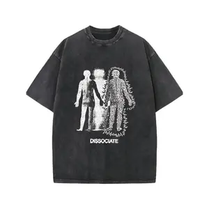 Holafish Over-sized Cotton Solid Drop Shoulder T Shirts for Men Vintage Street-wear Basic Tees Baggy Hip Hop Unisex Tops Acid Wash T-shirt