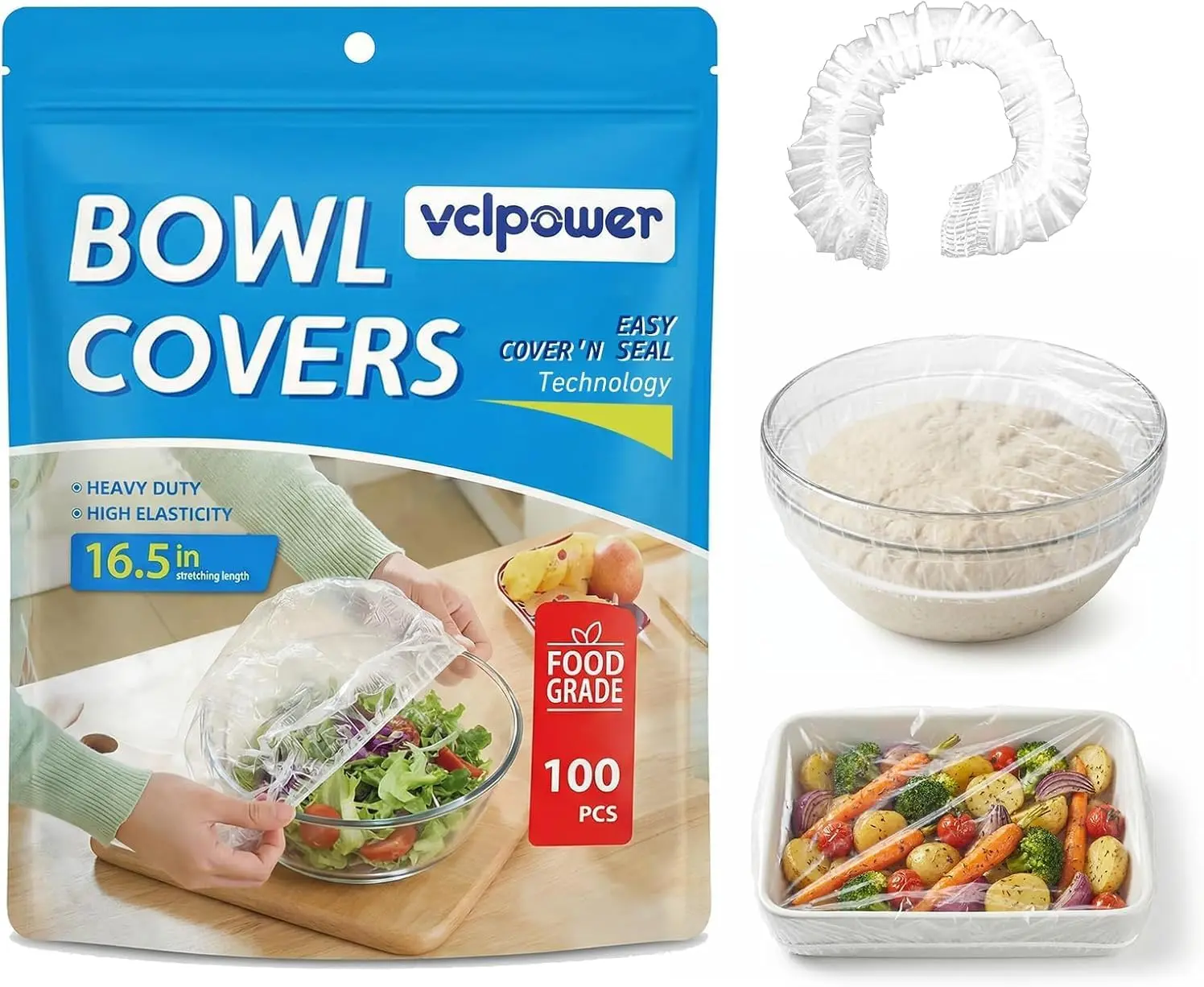 VCLPOWER (Package may vary)100 Pcs Reusable Sourdough Bowl Covers/Disposable Shower Caps,Bread Proofing Covers Fits 5"–11" Bowls&Plates, Up to 30+Uses,Thickened Waterproof Hair Caps Fit for Short Hair, Shower Cap Set, Plastic Pe