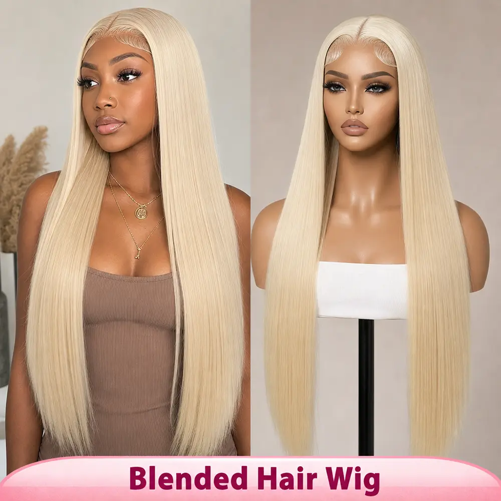 613 Blonde Straight  Blend Lace Front Wig, 13x4 HD Lace Front Wig, Glueless Wear And Go Wig, Pre Plucked Natural Hairline with Baby Hair for Women fiber material synthetic 220% No Glue Wig Frontal Lace Wig lace deep