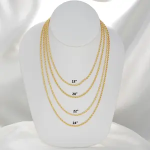 Rope Chain Necklace, Gold Plated Twisted Rope Chain -2mm in 18", 20", 22", 24"