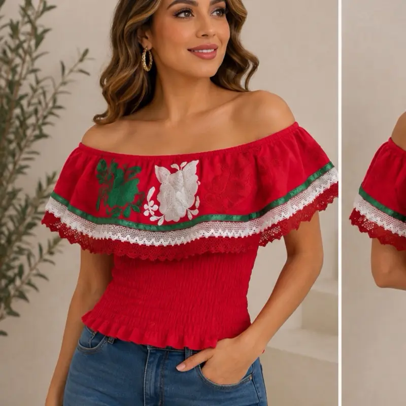 Blusa campesina bordada en rayón
