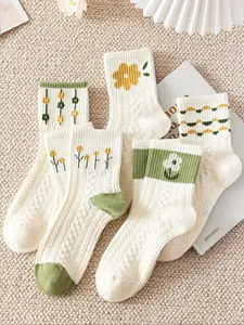 Women's 5 Pairs Floral / Bow Pattern Socks, Fashion Casual Cozy Ankle Socks for Daily Outdoor Wear, Women Socks for All Seasons, Casual Comfy Socks
