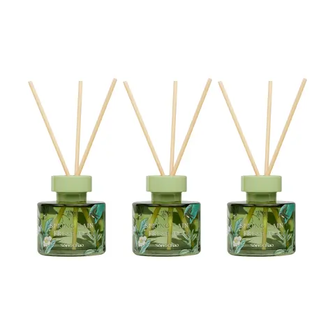 SONG CHAO 3-Pack "Realm of Blossoms" Reed Diffuser Set - Spring Rain Green Tea Scent - Long-Lasting Home Fragrance