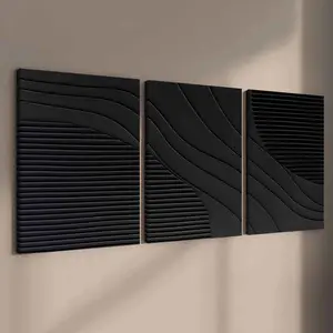 3 Counts Wooden Framed Canvas, Abstract Black Wave Lines Images, Exquisite Poster, Perfect Living Room Decoration, Modern Art, Fashion Family Poster, Wall Art Decoration, Modern Home Decor, Odorless, Artwork