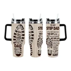 To My Step Dad Tumbler - Thank You for Stepping In Quote Stainless Steel Tumbler with Handle & Straw, Stepfather Appreciation Gift, Fathers Day Gift for Step Dad