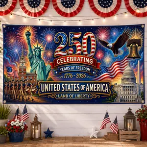 America 250th Anniversary Banner, USA 250 Years Rectangle Fence Flag, Patriotic 2026 Semiquincentennial 1776-2026 Outdoor Fence Decor, Independence Day Yard Porch Wall Tapestry