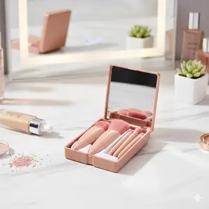 Portable Makeup Brush Set with Travel Case, Mini Soft Bristle Foundation Blush Eyeshadow Brushes, Foldable Compact, Mirror & Hanging Loop, Hypoallergenic Waterproof Anti-Shedding Fibers, Professional Blending Kit for On-the-Go Touch Ups
