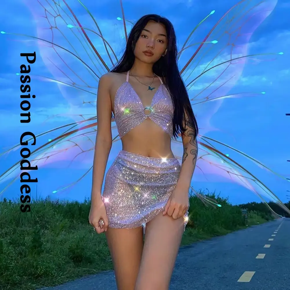 Festival Goddess Lace up Backless Two Piece Outfit Passion Goddess