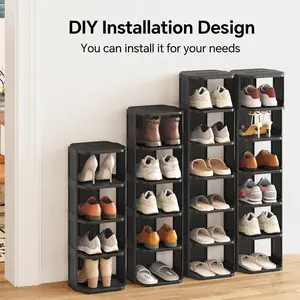Kitstorack Vertical Plastic Shoe Rack, Freestanding Stackable Storage Organizer for Small Closets and Tight Spaces
