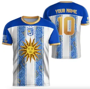 2025 Personalized Uruguay Soccer Jersey Custom 3D All Over Print T-Shirt for Men Retro Soccer Jersey with Custom Name Uruguay Soccer Players Jersey