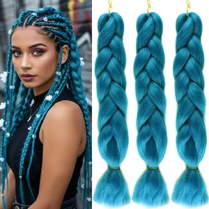 Jumbo Braiding Hair Lack Blue Jumbo Braids Hair Extensions 3 Bundles Synthetic Pre-Stretched Silky Braiding Hair Twist Crochet Weave Braid Hair High Temperature braids (LakeBlue, 24 Inch)