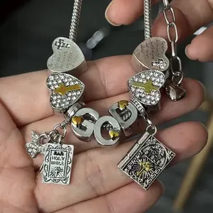 Faith-Inspired Christian Keychain Bracelet Set – Holy Bible Cross Heart GOD Charm Jewelry, Religious Gift for Women & Men, Spiritual Prayer Accessories