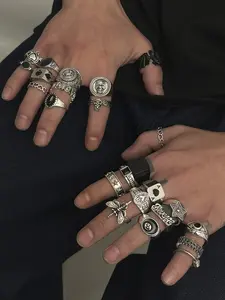 Punk Style Dragon Ring Set, Stackable Rings, Statement Rings, Skull Design, 24 Piece Punk Jewelry Series, Unisex Vintage Star Accessory, All Seasons Fashion