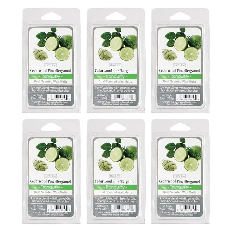 Set of 6 Cedarwood Pine Bergamot Scented Wax Cubes/Melts - 2.5 oz Each. Hand Poured Wax Infused with Essential Oils. Bulk Buy. Ideal for Weddings, Spa, Reiki, Meditation Settings