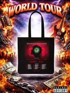 Breaking Benjamin World Tour Tote Bag, Rock Concert Graphic Tote for Fans, Music Merch Everyday Carry Bag