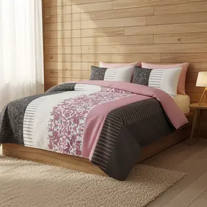 Black White Pink Floral 3-Piece Quilted Bedspread Set (Queen King Size) – Versatile Sheer Filtering Drapes, Machine Washable | New Year Essential bedroom deccor