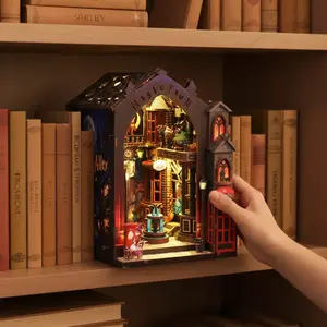 DIY Bookshelf Assembly Model, Wood 3D Puzzle Insert Page, Book Nook Kit, Paper Art Decor, Dollhouse Miniature Set, Birthday Gift