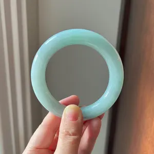 24059RP Certified Untreated Burmese Jadeite Grade A Jade Bracelet - Princess Round 56.6mm Bangle (Apple Green)