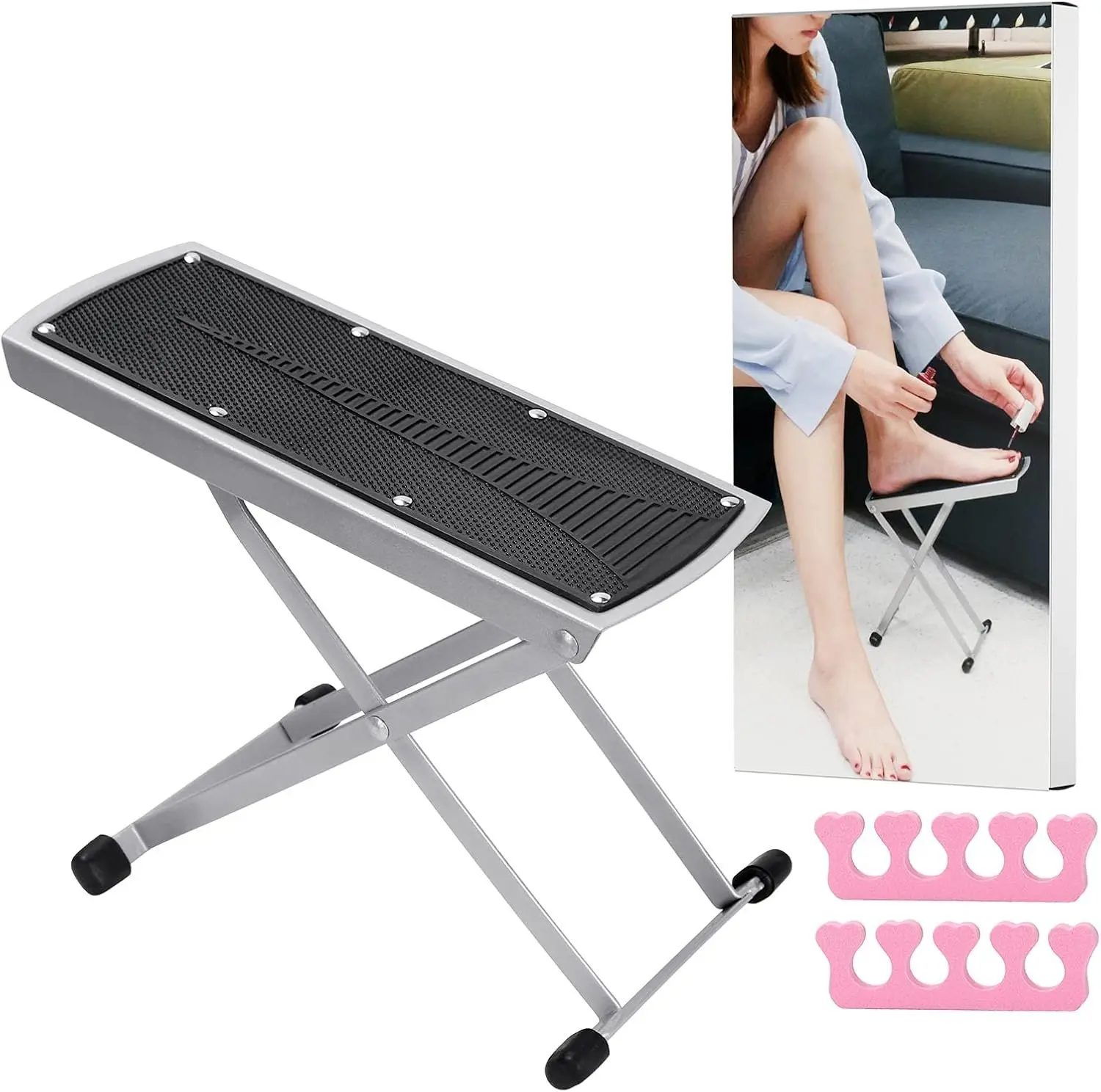 Pedicure Foot Rest, Adjustable Foot Stand with Non-Slip,  Separator - Easy at , No More Bending or Stretching, Beauty Pedicure Kit (Black)