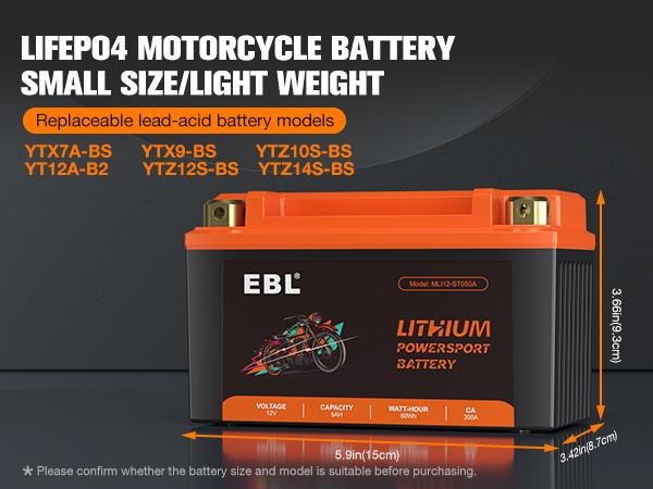 EBL Durable High Performance 12V 5Ah 300A Lightweight LiFePO4 Lithium Replacement Battery for ATV, Snowmobiles, Riding Lawn Mowers, Durable Lithium Battery, High Performance Battery EBL Durable High Performance 12V 5Ah 300A Lightweight LiFePO4 Lithium Replacement Battery for ATV, Snowmobiles, Riding Lawn Mowers, Durable Lithium Battery, High Performance Battery