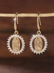 Elegant Rhinestone Virgin Mary Design Pendant Earrings, Party Fashion Jewelry, Daily Wear Accessories, Perfect Birthday Gift