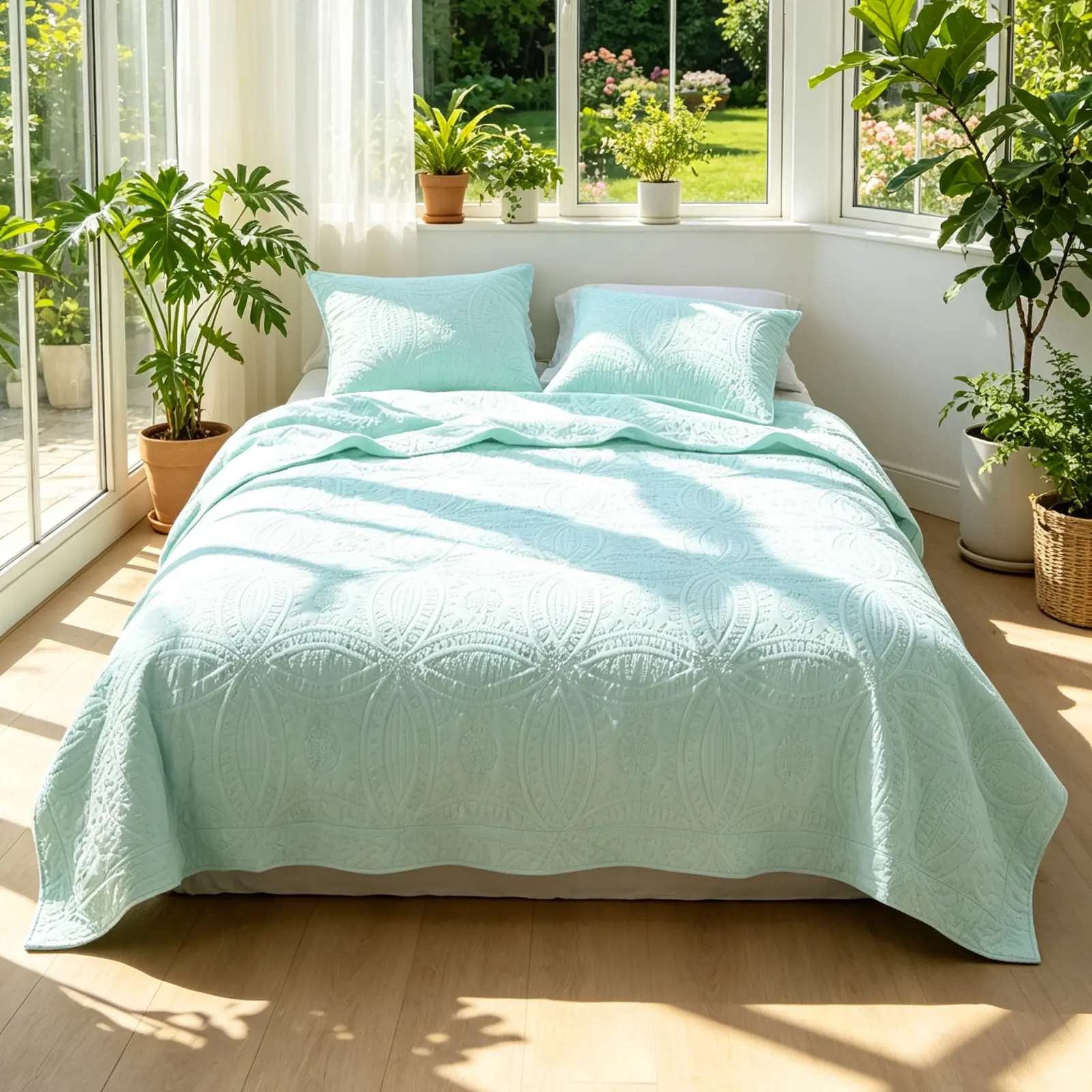 【Back to School】All Season Ultrasonic Quilt Set, 3 Piece Lightweight Bedding, Stitch-Free Soft Coverlet with Coin Embossed Pattern, Breathable Microfiber Bedspread, Machine Washable, Queen Size