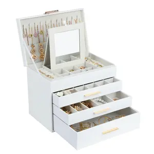 BOOVO Jewelry Boxes for Women 4 Layer Multi Compartment Organizer with Necklace Hanger and Drawers Large Earring Box for Earrings Necklace and Bracelet Storage Gifts for Women and Girls Space-Saving Display Case